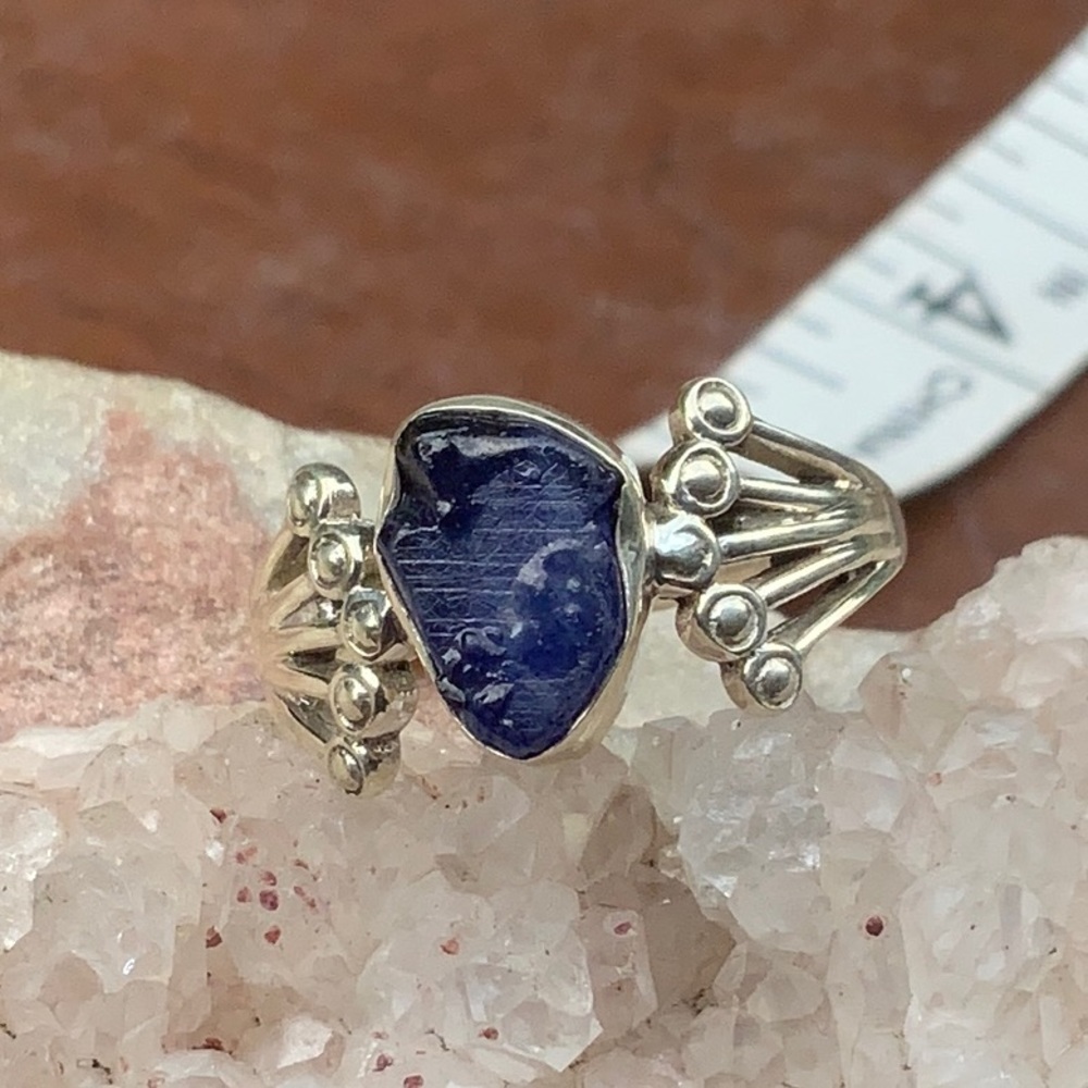 RAW ROUGH SAPPHIRE 925 STERLING SILVER RING, SIZE 9